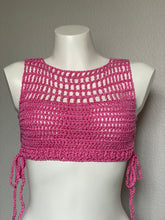 Load image into Gallery viewer, Pink Ribbed Mesh Crop Top
