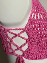 Load image into Gallery viewer, Pink Ribbed Mesh Crop Top
