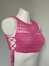 Load image into Gallery viewer, Pink Ribbed Mesh Crop Top
