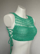 Load image into Gallery viewer, Turquoise Ribbed Mesh Crop Top
