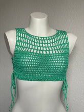 Load image into Gallery viewer, Turquoise Ribbed Mesh Crop Top
