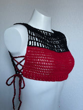 Load image into Gallery viewer, Red and Black Ribbed Mesh Crop Top
