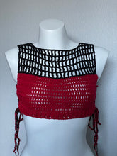 Load image into Gallery viewer, Red and Black Ribbed Mesh Crop Top
