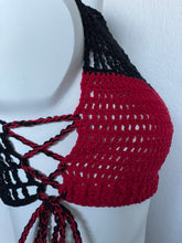 Load image into Gallery viewer, Red and Black Ribbed Mesh Crop Top
