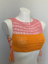 Load image into Gallery viewer, Orange Pink Ribbed Mesh Crop Top
