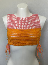 Load image into Gallery viewer, Orange Pink Ribbed Mesh Crop Top
