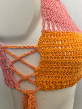 Load image into Gallery viewer, Orange Pink Ribbed Mesh Crop Top
