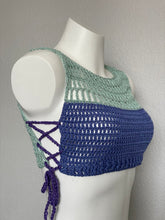 Load image into Gallery viewer, Purple Turquoise Ribbed Mesh Crop Top
