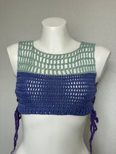 Load image into Gallery viewer, Purple Turquoise Ribbed Mesh Crop Top
