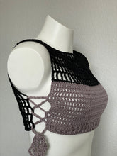 Load image into Gallery viewer, Black and Gray Ribbed Mesh Crop Top
