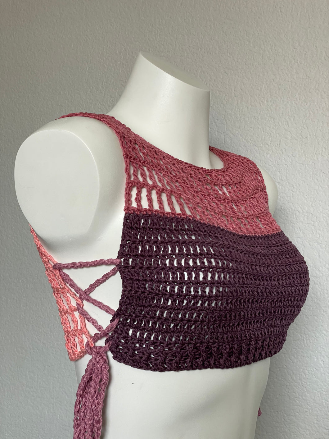 Purple Pink Rose Ribbed Crop Top