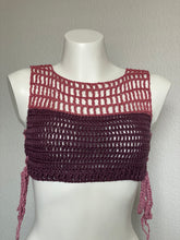 Load image into Gallery viewer, Purple Pink Rose Ribbed Crop Top
