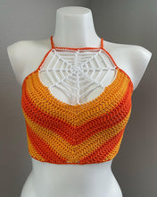 Load image into Gallery viewer, Candy Corn Spider Web Crop Top
