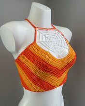 Load image into Gallery viewer, Candy Corn Spider Web Crop Top
